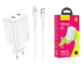 Сетевое зарядное устройство 2USB-С + кабель Lightning HOCO N23 Astral PD45W (белый)