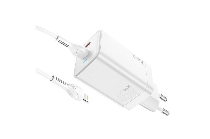 Сетевое зарядное устройство 2USB-С + кабель Lightning HOCO N23 Astral PD45W (белый)