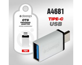 Переходник DEESPI T01 OTG Type-C на USB Metal в блистере (silver)