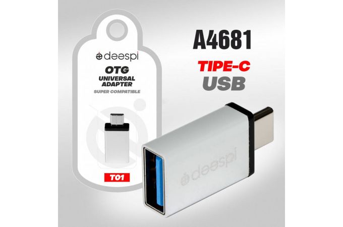 Переходник DEESPI T01 OTG Type-C на USB Metal в блистере (silver)