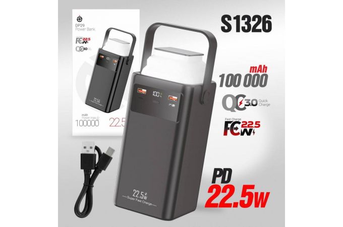 Универсальный дополнительный аккумулятор Power Bank Deespi DP29 100 000mAh PD20W/Fast 22.5W/Display/с проводами (Black)