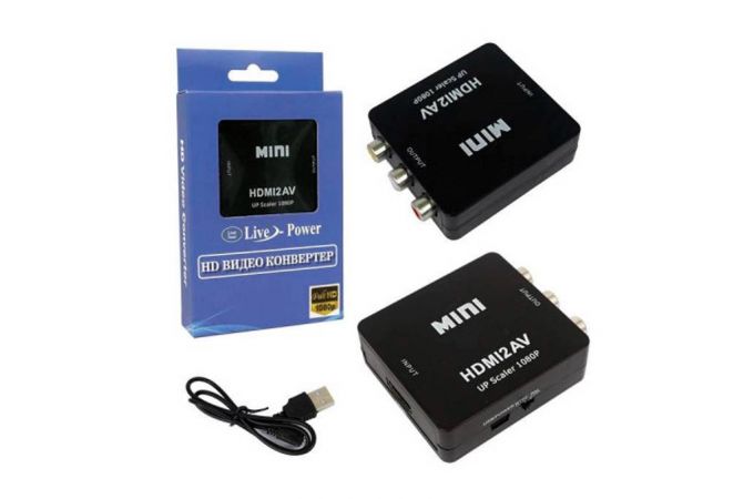 Адаптер H124 Mini AV2HDMI 1080p Converter to 3 rca (Black) 10pcs