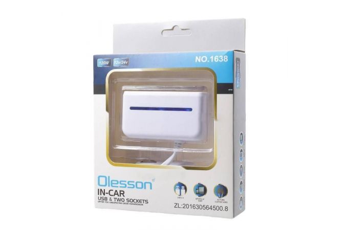 Разветвитель прикуривателя в авто OLESSON 1638 (2 гнезда+2*USB)