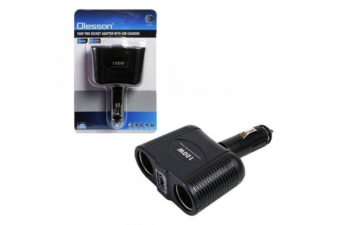 Разветвитель прикуривателя в авто OLESSON 1646 (2 гнезда+USB)