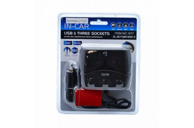 Разветвитель прикуривателя в авто OLESSON 1677 (3 гнезда+2*USB
