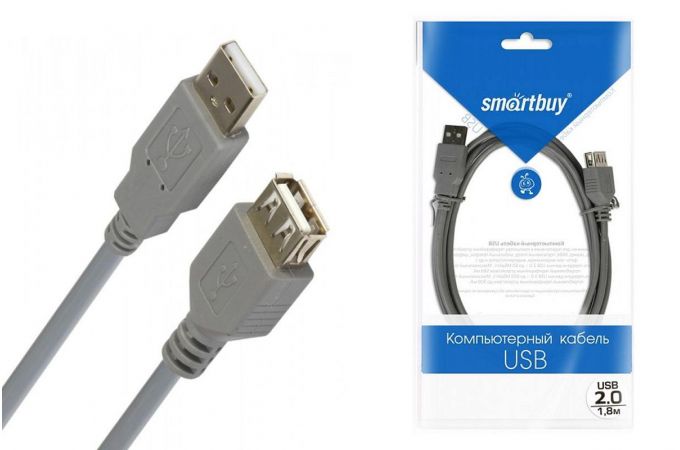 Кабель USB 2.0 удлинитель (штекер-гнездо) Smartbuy K-855-80 5м (серый)