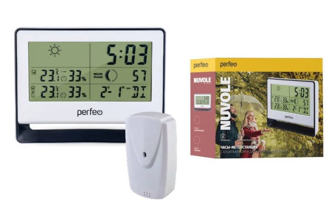 Часы-метеостанция Perfeo "Nuvole", серебряный, (PF-S3607B)