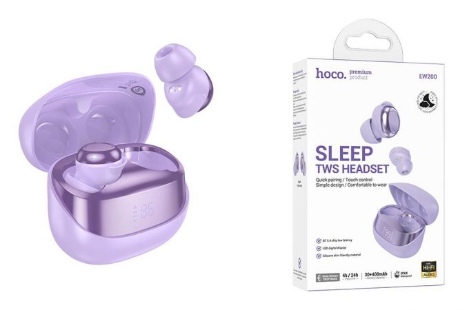 Наушники вакуумные беспроводные HOCO EW200 Elegant true wireless sleep BT headset (фиолетовый)