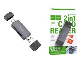 Картридер HOCO HB45 Spirit 2-in-1 USB/Type-C 2.0  серый