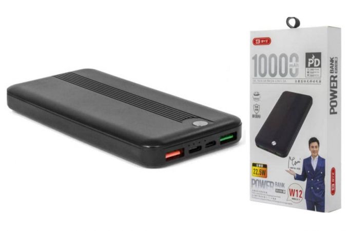Универсальный дополнительный аккумулятор Power Bank BYZ Power Bank W12 (10000 mAh) (черный)