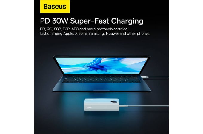 Универсальный дополнительный аккумулятор Power Bank BASEUS Adaman2 Digital Display Fast Charge 30W, 3A, 10000 мАч (белый)