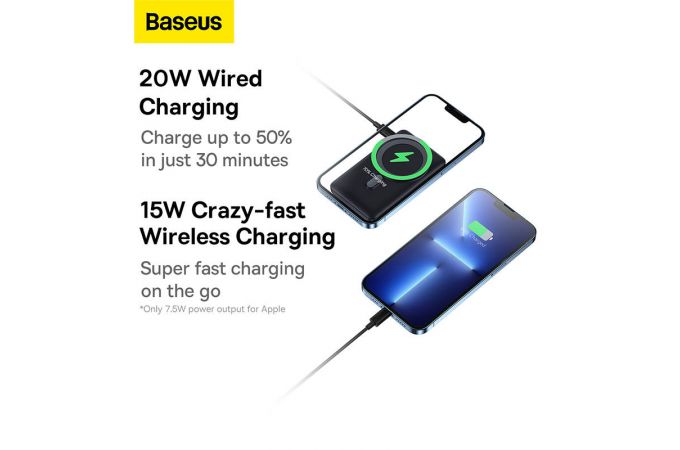 Универсальный дополнительный аккумулятор Power Bank BASEUS Magnetic Bracket Wireless Charging 20W, 3A, 10000 мАч (синий)