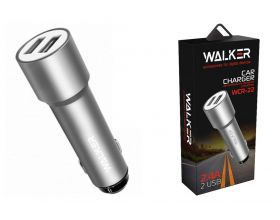 Автомобильное зарядное устройство АЗУ 2USB WALKER WCR-22, 2.4А, 12Вт, удлиненный корпус, серое