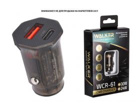 Автомобильное зарядное устройство АЗУ WALKER WCR-61, 3А, 30Вт, Type-Cx1, быстрая зарядка QC 3.0+PD, черное