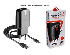 Сетевое зарядное устройство USB + кабель MicroUSB WALKER 2в1 WH-11, 1А, 5Вт, черное