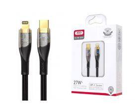 Кабель USB Type-C - Lightning XO NB-Q223A Transparent Gold Plated Series Type-c to Lightning 27W Braided Data Cable (черный)