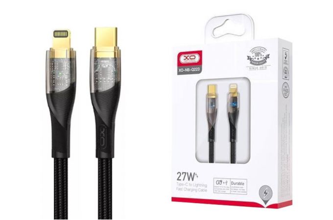 Кабель USB Type-C - Lightning XO NB-Q223A Transparent Gold Plated Series Type-c to Lightning 27W Braided Data Cable (черный)