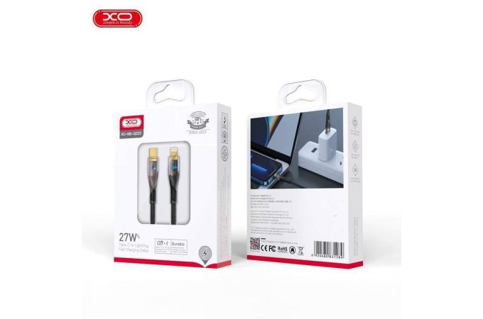 Кабель USB Type-C - Lightning XO NB-Q223A Transparent Gold Plated Series Type-c to Lightning 27W Braided Data Cable (черный)