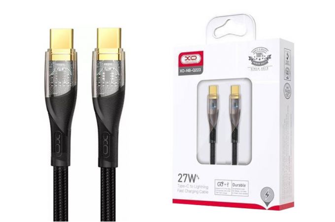 Кабель USB Type-C - USB Type-C XO NB-Q223B Transparent Gold Plated Series Type-c to Type-c 60W Braided Data Cable (черный)