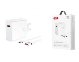 Сетевое зарядное устройство USB + кабель Type-C XO L128 (EU)  120W USB-A fast charging charger with Type-C cable (белый)