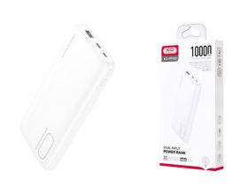 Универсальный дополнительный аккумулятор Power Bank XO PR182, 10000 mAh, 2,1A вх/вых, дисплей, белый