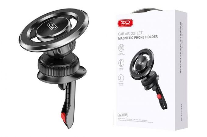 Держатель автомобильный для телефона XO C130 NEW LOGO magnetic suction air outlet metal bracket (equipped with magnetic iron ring) (Чёрный)