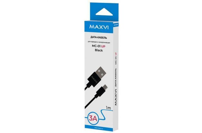 Кабель USB - MicroUSB Maxvi (MC-01 UP) 3A (черный) 1м