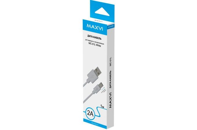 Кабель USB - MicroUSB Maxvi (MC-01L) 2A (белый) 1м