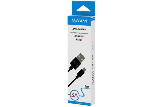 Кабель USB - MicroUSB Maxvi (MC-A01 UP) 2A (черный) 1м