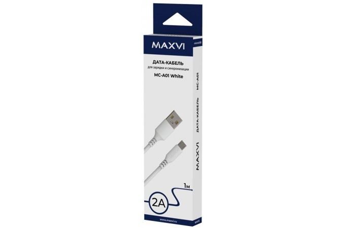 Кабель USB - MicroUSB Maxvi (MC-A01) 2A (белый) 1м
