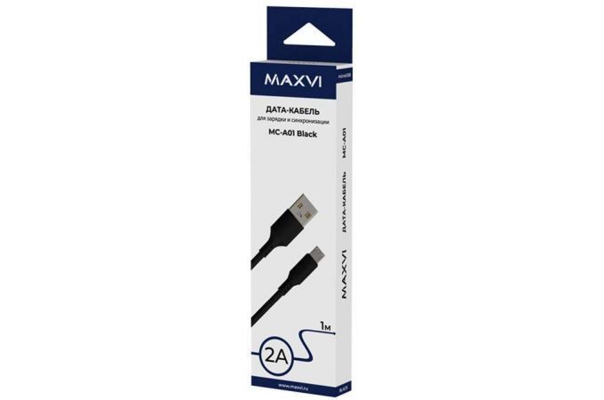 Кабель USB - MicroUSB Maxvi (MC-A01) 2A (черный) 1м