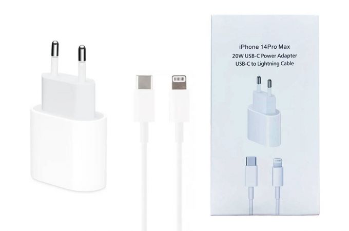 Сетевое зарядное устройство USB-C Apple 20W 14 pro max + кабель type-c lightning (copy) (л)
