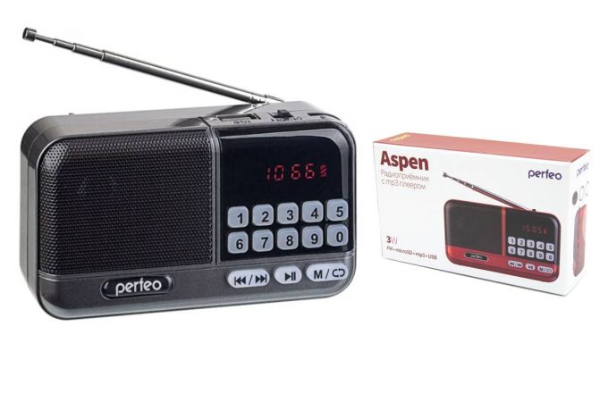 Радиоприемник Perfeo цифровой ASPEN FM 87.5-108МГц/ MP3/ USB или 18650/ серый (i20GR) PF_B4060