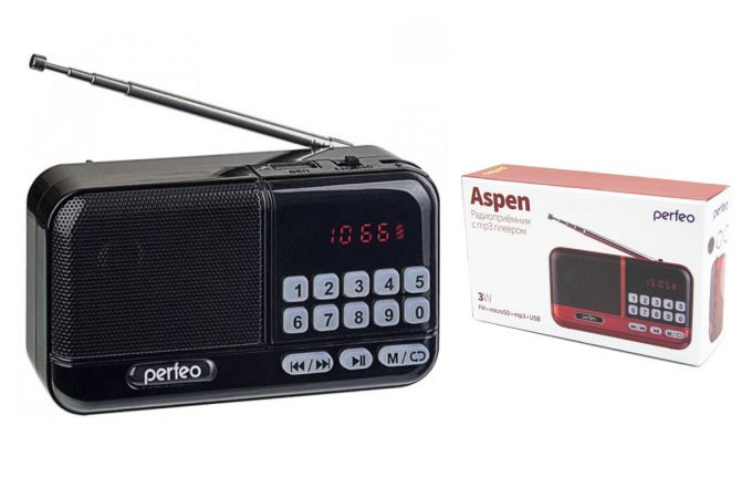 Радиоприемник Perfeo цифровой ASPEN FM 87.5-108МГц/ MP3/ питание USB или 18650/черный (i20BK)