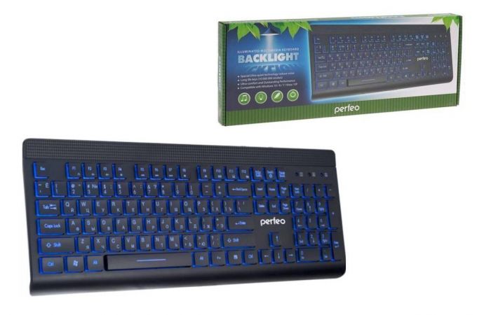 Клавиатура проводная мультимедийная Perfeo "BACKLIGHT" подсветка кнопок/букв USB  (черный)