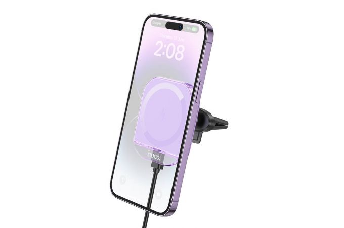 Держатель автомобильный для телефона HOCO HW17 Crystal magnetic wireless fast charging car holder(air outlet) фиолетовый