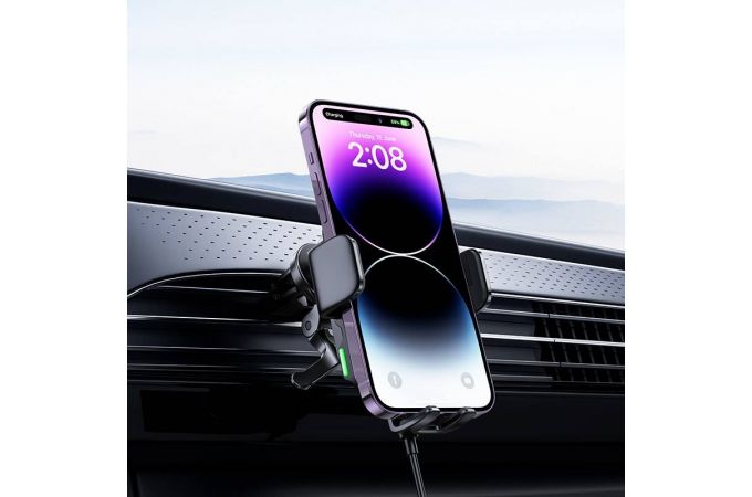 Держатель автомобильный для телефона HOCO HW10 Jenny three-axis linkage wireless fast charging car holder(air outlet) черный