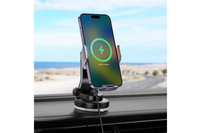 Держатель автомобильный для телефона HOCO HW8 Transparent Discovery Edition wireless fast charging car holder(center console) черный прозрачный