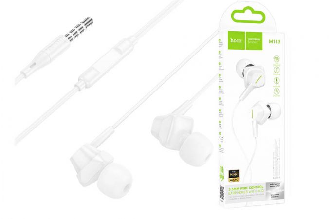 Наушники вакуумные проводные HOCO M113 Clear universal digital earphones with microphone штекер Lightning (белый)