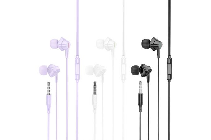 Наушники вакуумные проводные HOCO M113 Clear universal digital earphones with microphone штекер Lightning (фиолетовый)