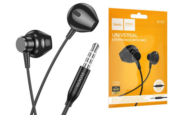 Наушники вакуумные проводные HOCO M125 Smart metal universal earphones with microphone (черный)