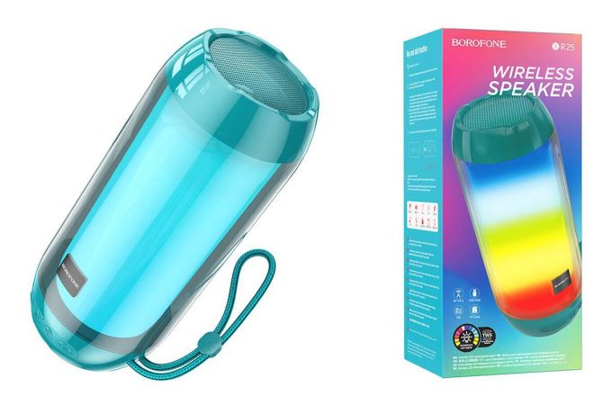 Портативная беспроводная колонка BOROFONE BR25 Crazy sound colorful luminous BT (павлиний синий)
