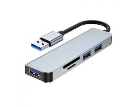 Разветвитель USB HUB 3.0 на 3 порта (USB 3.0 + USB 2.0*2 + кардридер) серый