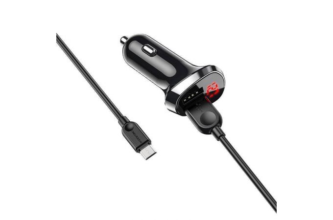 Автомобильное зарядное устройство АЗУ 2USB + кабель MicroUSB BOROFONE BZ15 2400 mAh digital displey (черный)