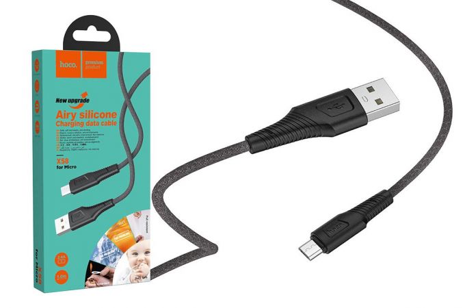 Кабель USB - MicroUSB HOCO X58 2,4A (черный) 1м (силикон)