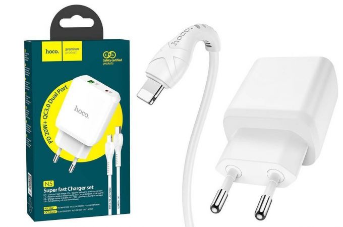 Сетевое зарядное устройство USB-C + кабель Lightning - Type-C HOCO N5 PD20W (белый)