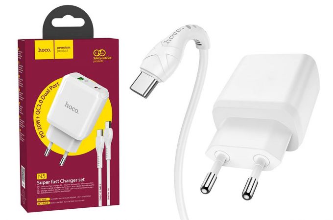 Сетевое зарядное устройство USB + USB-C + кабель Type-C HOCO N5 PD20W + QC 3.0 (черный)