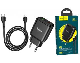 Сетевое зарядное устройство USB-C + кабель Lightning - Type-C HOCO N5 PD20W (черный)