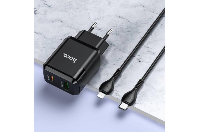 Сетевое зарядное устройство USB-C + кабель Lightning - Type-C HOCO N5 PD20W (черный)