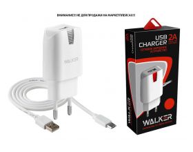 Сетевое зарядное устройство USB + кабель MicroUSB WALKER 2в1 WH-21, 2.1А, 10,5Вт, белое